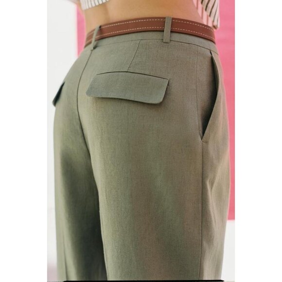 ZARA LINEN BELTED STRAIGHT-LEG TROUSERS - Picture 4 of 7